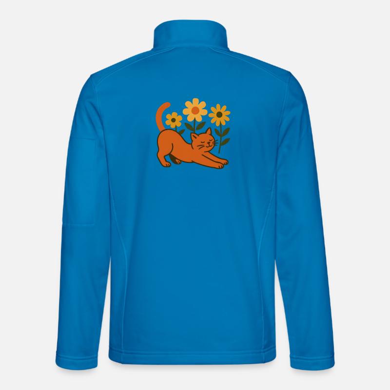 Orangene Katze im Blumenmeer - Unisex Softshelljacke - Lichtblau