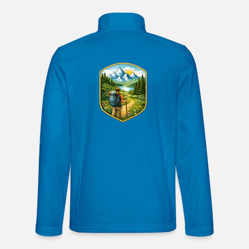 Hiker patch with mountain landscape - Unisex Softshell Jacket - light blue