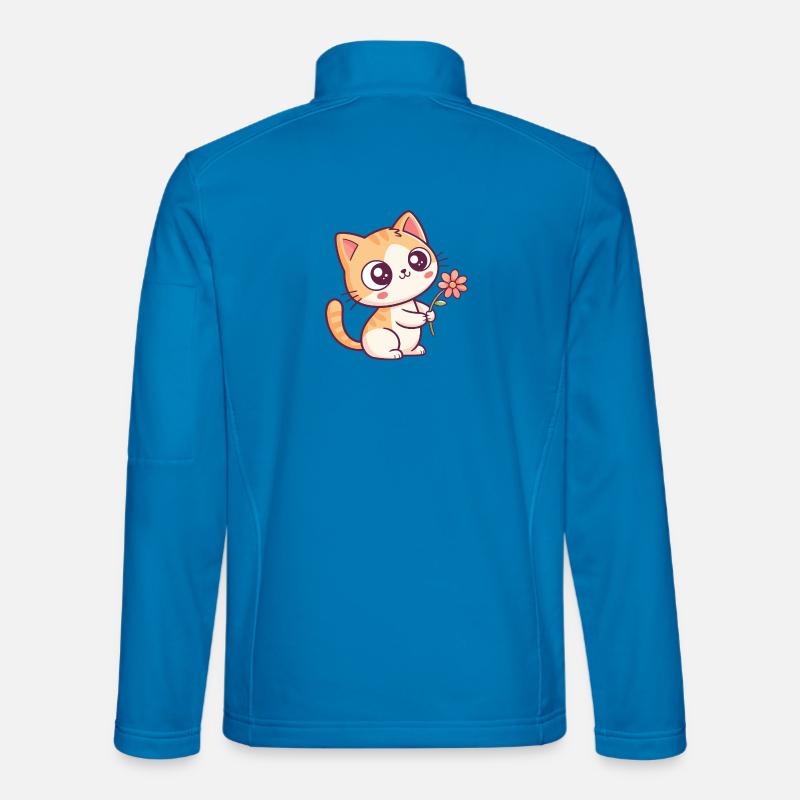 Kawaii-Kätzchen und Blume - Unisex Softshelljacke - Lichtblau