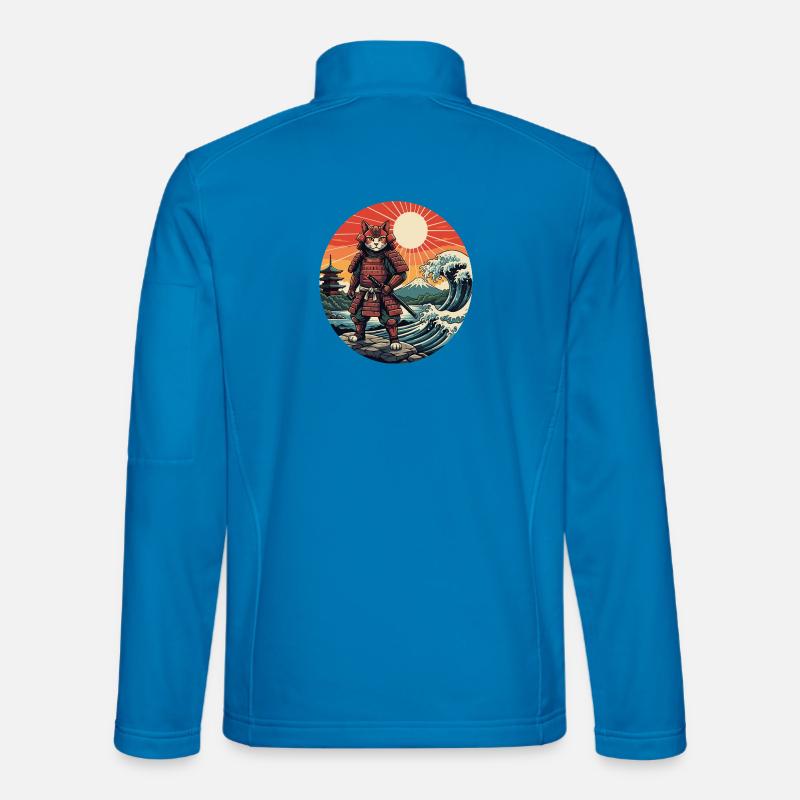 Cat Samurai at Sunset Waves - Unisex Softshell Jacket - light blue