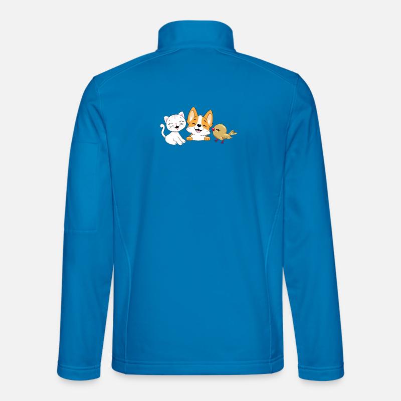 Smiling_white_kitten-_Corgi_puppy_and_birdie - Unisex Softshelljacke - Lichtblau