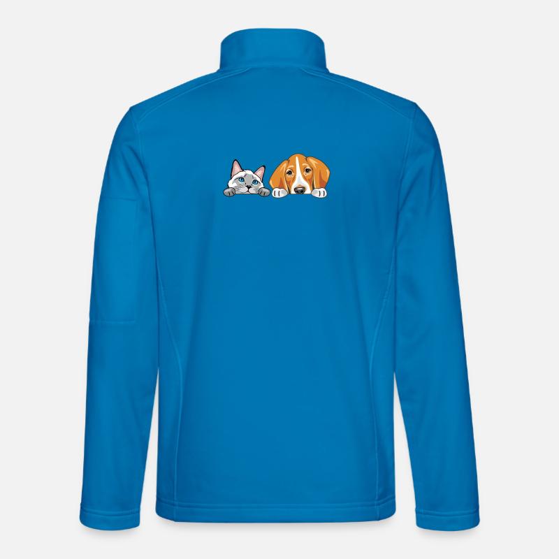 Peeking_Siamese_cat_and_Foxhound_dog - Giacca softshell unisex - celeste
