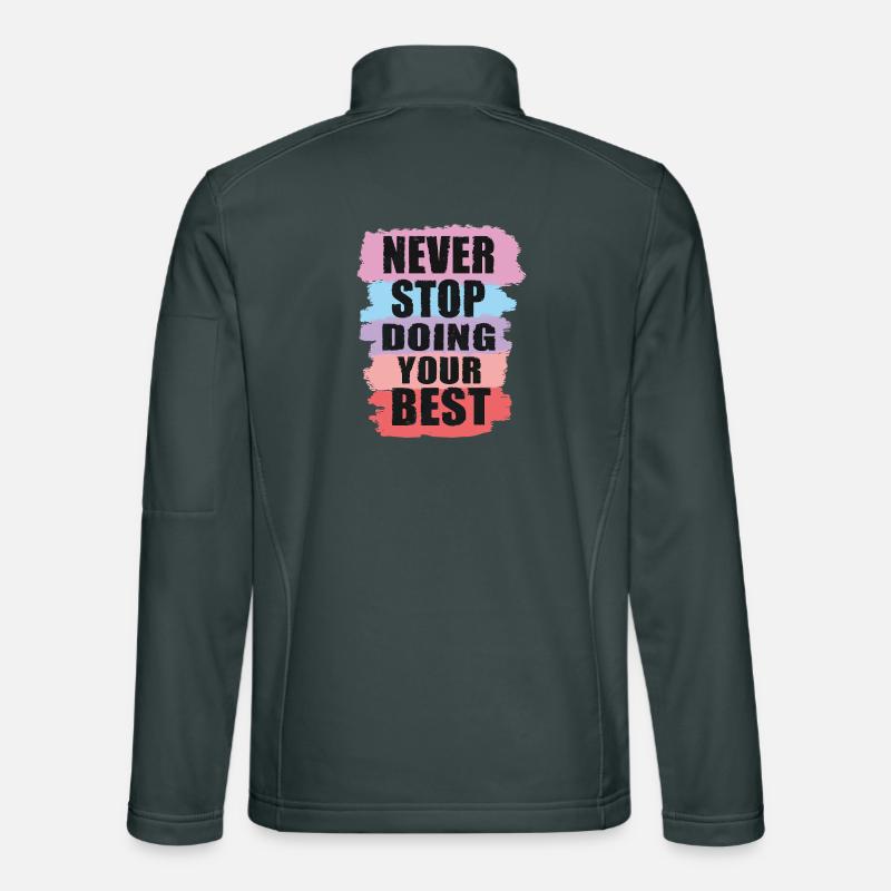 Conception motivante avec conception de texte en blocs de couleurs Veste en tissu softshell Unisexe