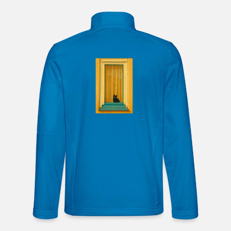 Cat in Turquoise Window Frame Unisex Softshell Jacket