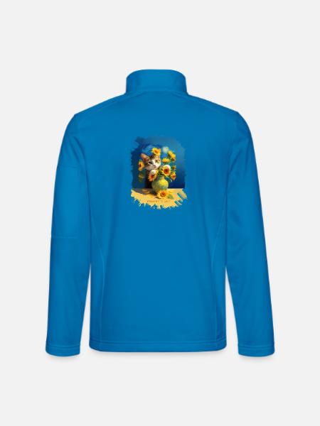 🌻😻 Vincents Katze unter Sonnenblumen – Malerei - Unisex Softshelljacke - Lichtblau