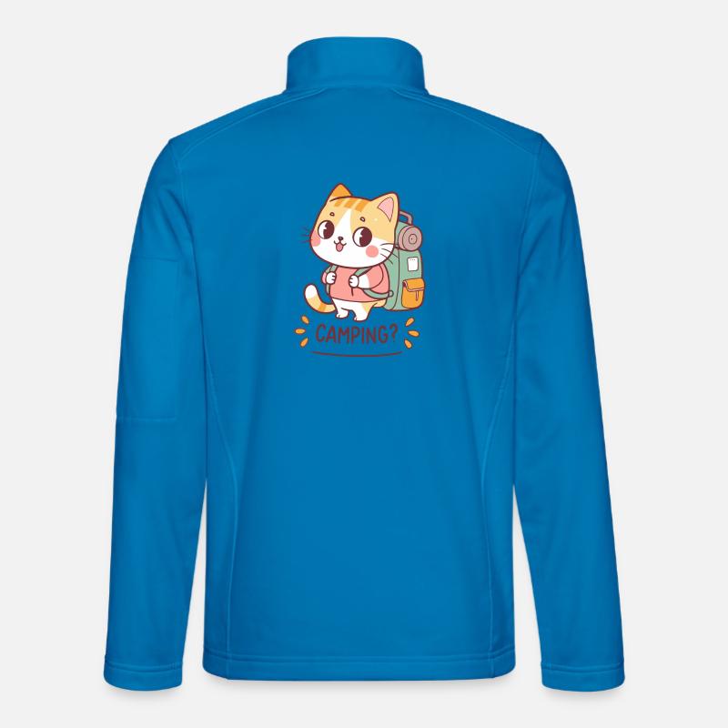Kawaii Camper Cat and Backpack - Unisex Softshell Jacket - light blue