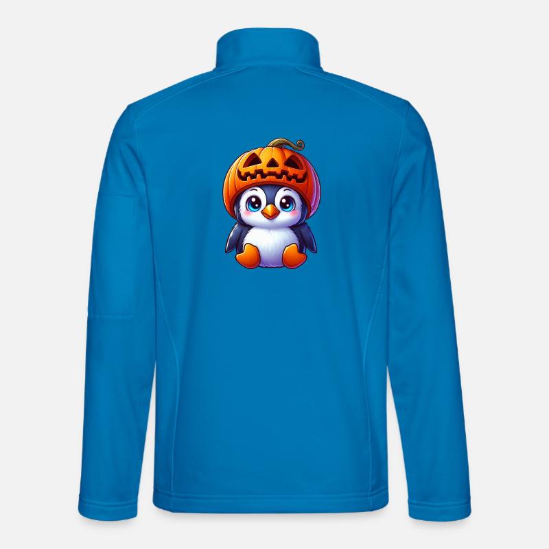 Cute Halloween Penguin with Pumpkin Cartoon - Unisex Softshell Jacket - light blue