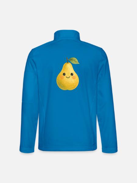 Gelbe Birne mit Gesicht Aquarell Frucht Baby Kind  - Unisex Softshelljacke - Lichtblau - Hinten