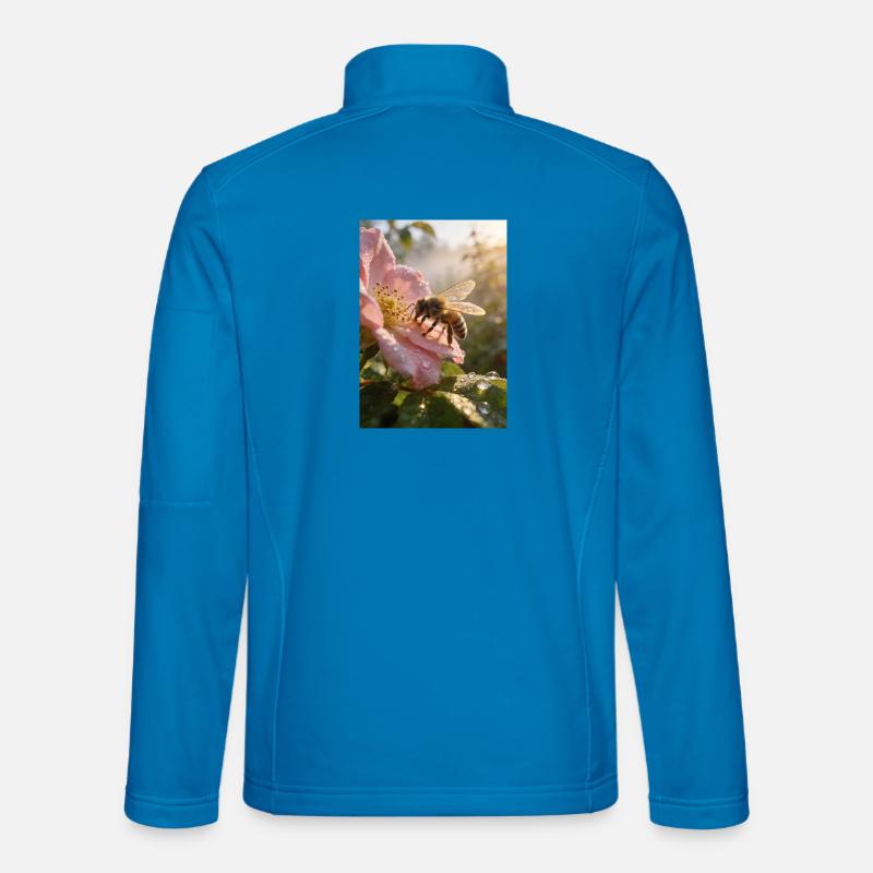 Morgenbiene auf Rosenblüte - Unisex Softshelljacke - Lichtblau