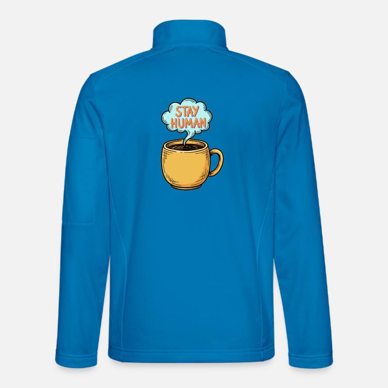 Stay Human Handgezeichnetes Kaffeetassen-Kritzel - Unisex Softshelljacke - Lichtblau