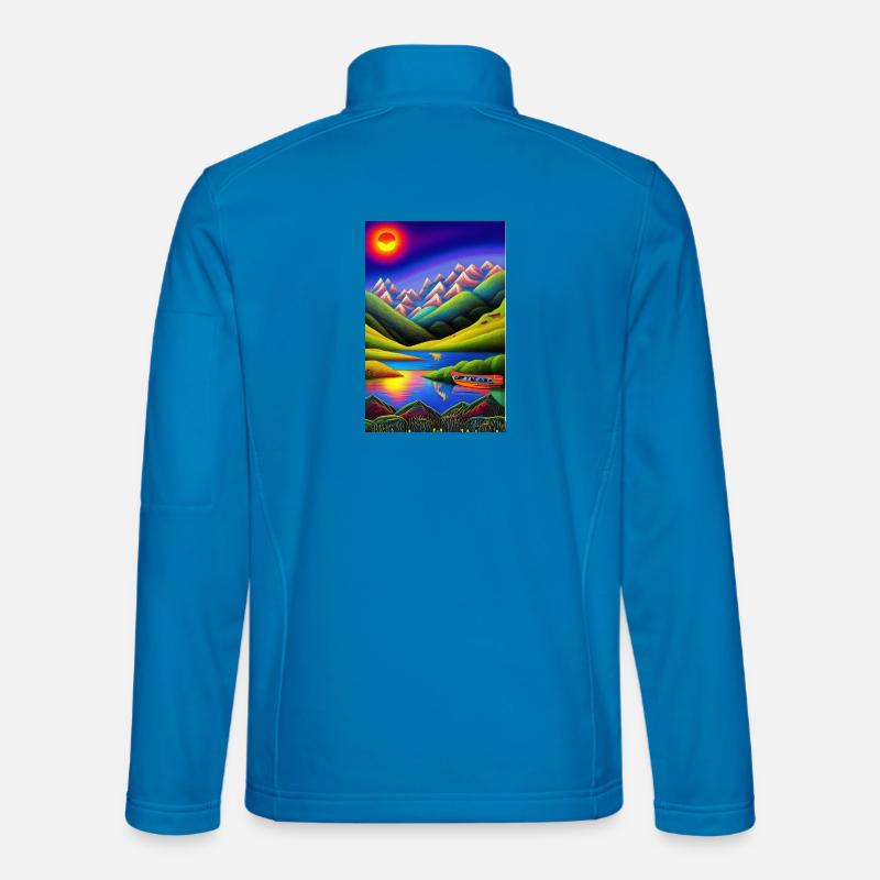 Landschaft mit See, Boot und Berge - Unisex Softshelljacke - Lichtblau