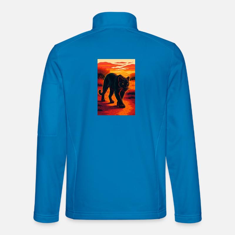 Sunset Black Jaguar Panther Illustration - Unisex Softshell Jacket - light blue