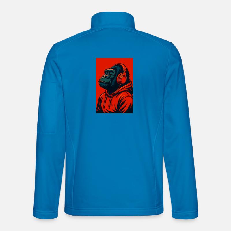 Gorilla im Kapuzenpullover mit Kopfhörern Unisex Softshelljacke