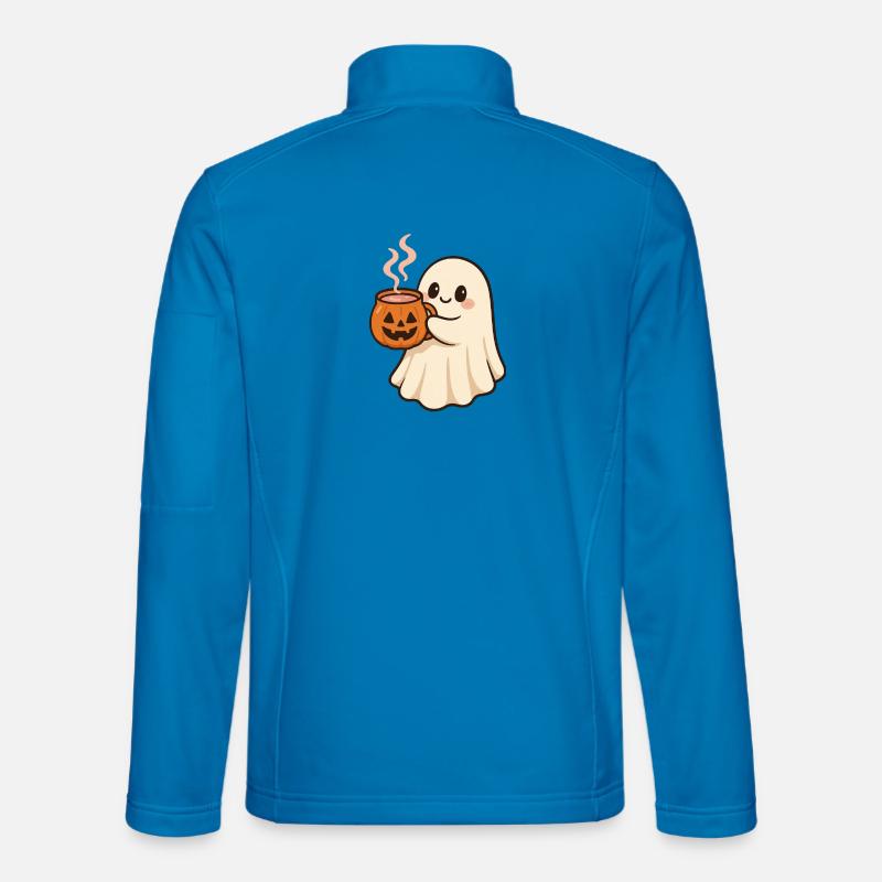 Ghost with Pumpkin Mug Halloween Unisex Softshell Jacket