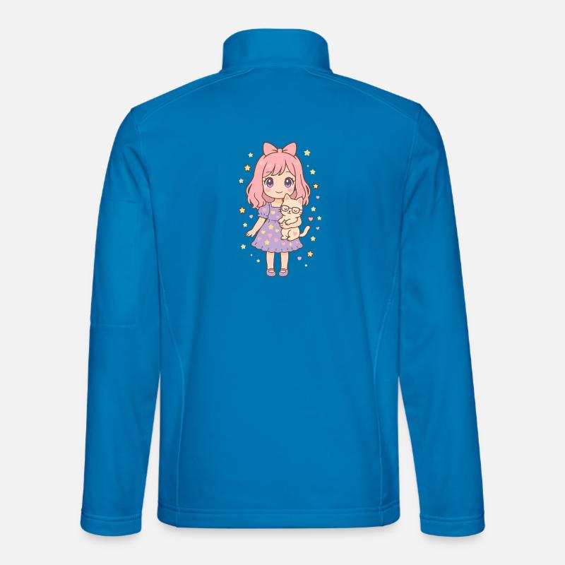 Kleines Mädchen mit Katze von Helfspawn - Unisex Softshelljacke - Lichtblau