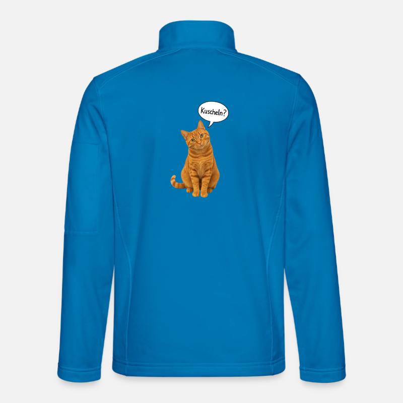 Red cat with tilted head asks: "Cuddle?" - Unisex Softshell Jacket - light blue