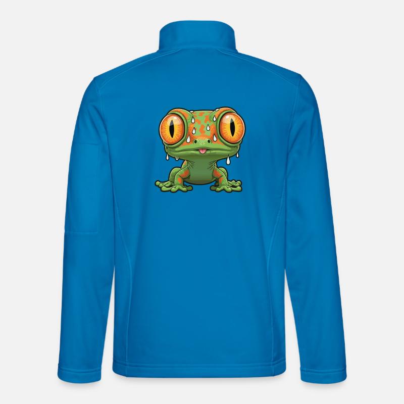 Maskottchen der gestressten Echsenpanik mit hervorquellenden Augen Unisex Softshelljacke