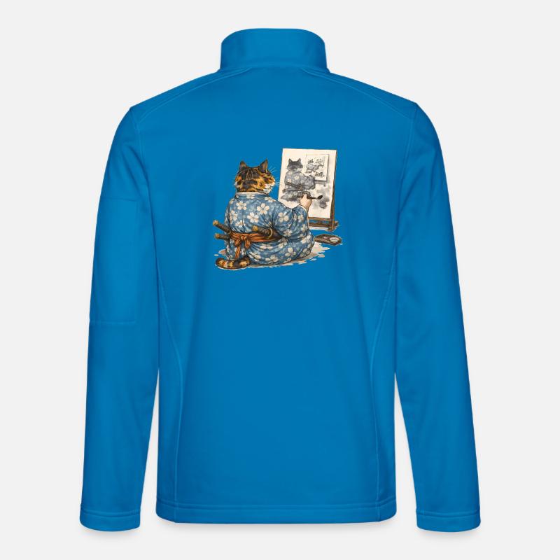 Samurai-Katzen-Malerei Sumi-e Ukiyo-e Kunst - Unisex Softshelljacke - Lichtblau