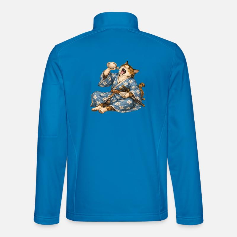 Samurai-Katzen-Sake im japanischen Ukiyo-e-Stil - Unisex Softshelljacke - Lichtblau