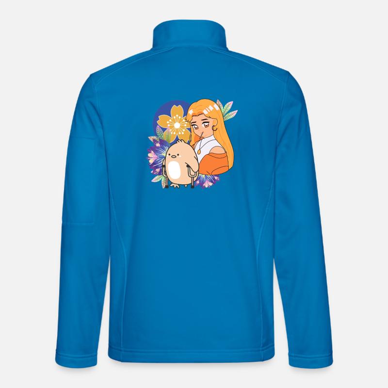 Anime-Mädchen und Vogel mit Krücken-Kunst Unisex Softshelljacke