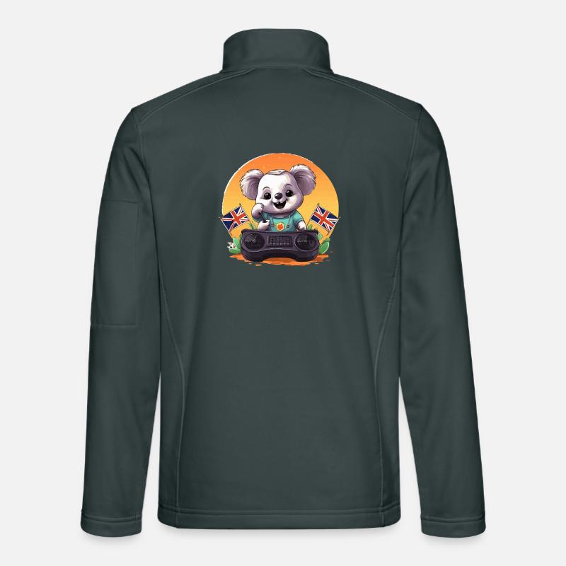 DJ koala avec des drapeaux britanniques Veste en tissu softshell Unisexe