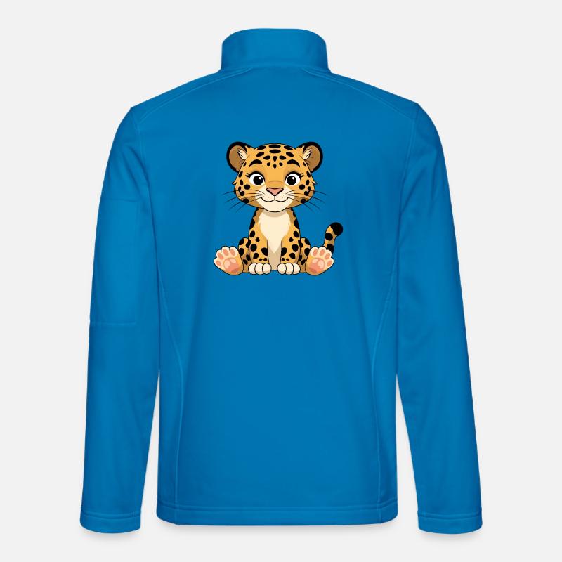 Leopard Kitten Cartoon Print - Unisex Softshell Jacket - light blue