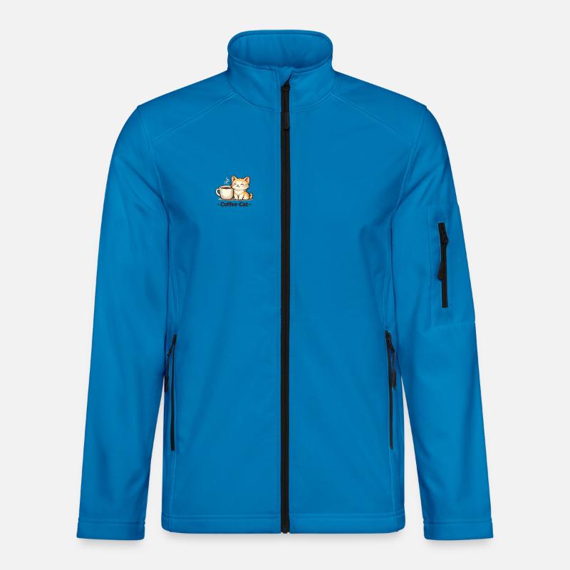 Coffee Kitten Illustration - Unisex Softshell Jacket - light blue