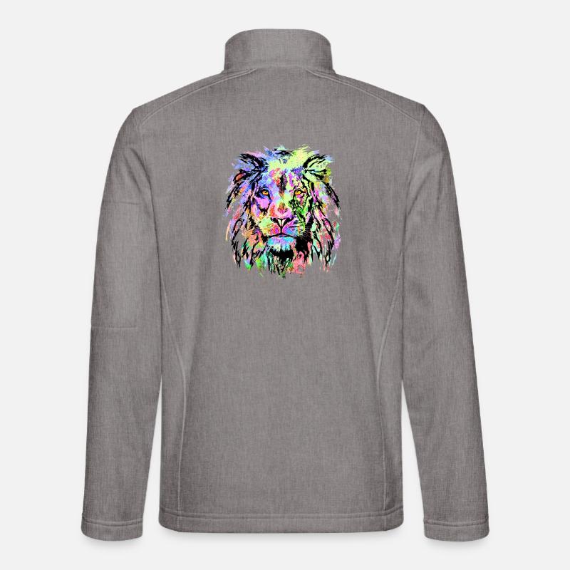 Bunter Löwenkopf - Löwe - Wildkatze - Unisex Softshelljacke - Grau meliert