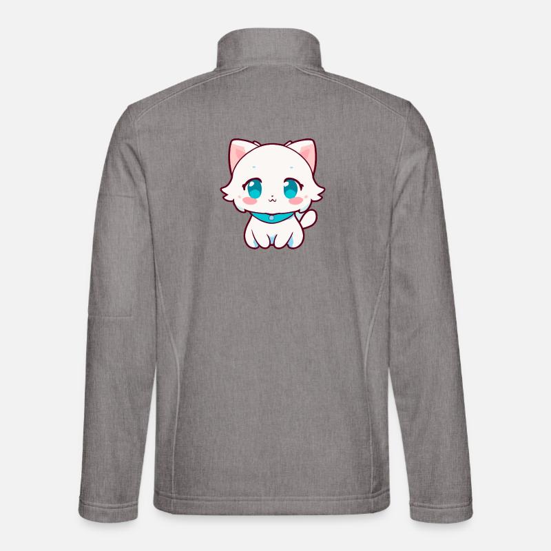 Kawaii White Chibi Cat - Mignonne chatte d’anime Veste en tissu softshell Unisexe
