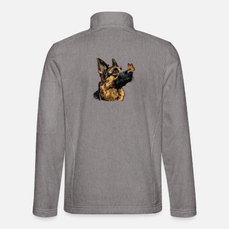 Deutscher Schäferhund und Schmetterling - Unisex Softshelljacke - Grau meliert