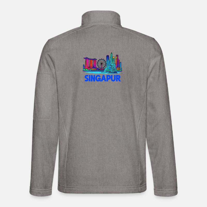 Skyline von Singapur - Unisex Softshelljacke - Grau meliert