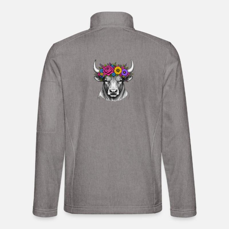 Blumenkranz-Stierkopf Illustration - Unisex Softshelljacke - Grau meliert