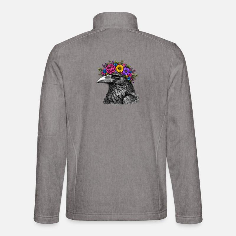 Krähenkopf mit Blütenkrone - Unisex Softshelljacke - Grau meliert
