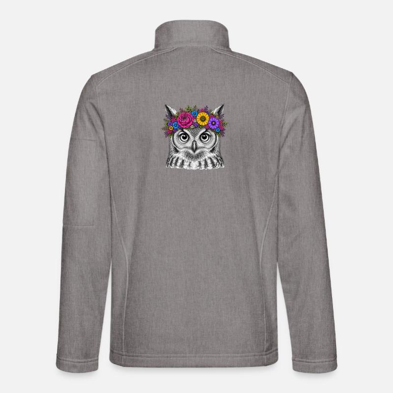 Eulenkopf mit Blumenkrone - Unisex Softshelljacke - Grau meliert