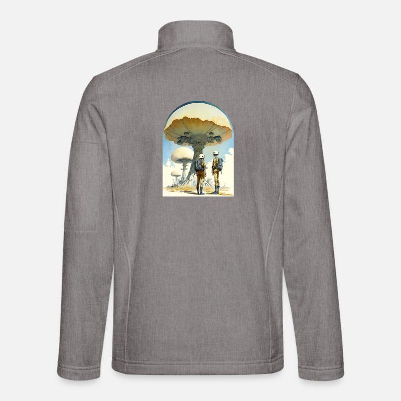 Mushroom Digital Space Art 70s - Unisex Softshell Jacket - heather grey