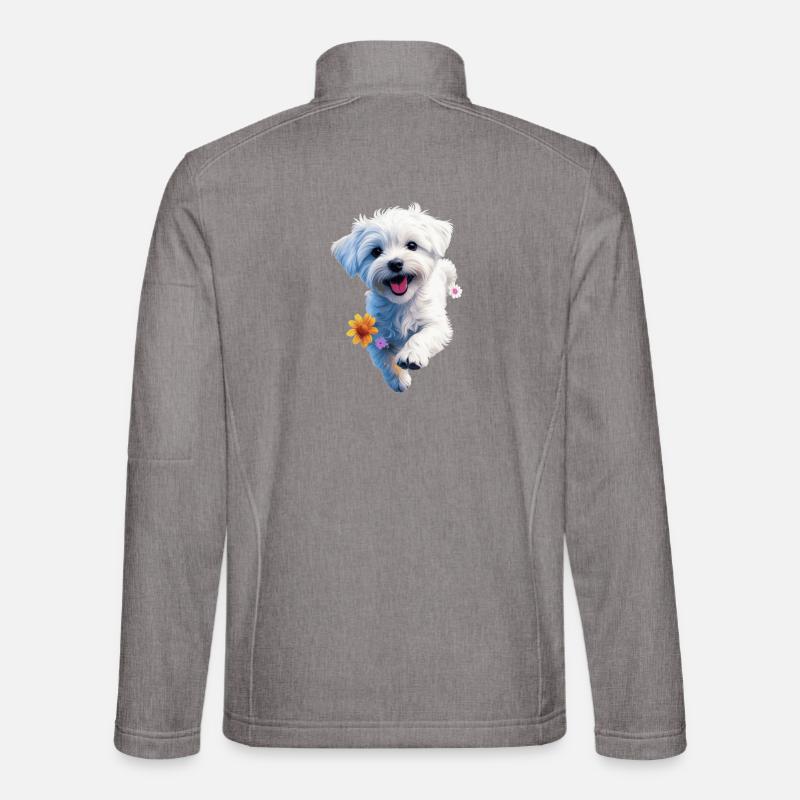 Jumping Maltese Puppy - 2 - 🐾 - Unisex Softshell Jacket - heather grey
