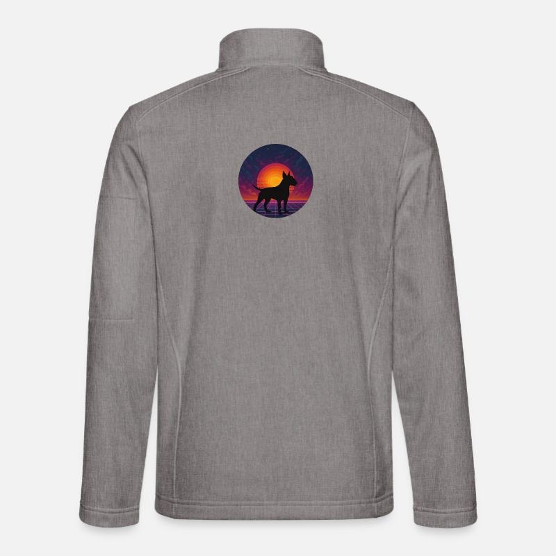 Neon Sunset Dog Silhouette - Unisex Softshell Jacket - heather grey
