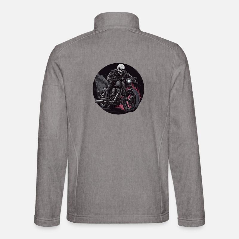 Skeleton Biker Flames Motorcycle - Unisex Softshell Jacket - heather grey
