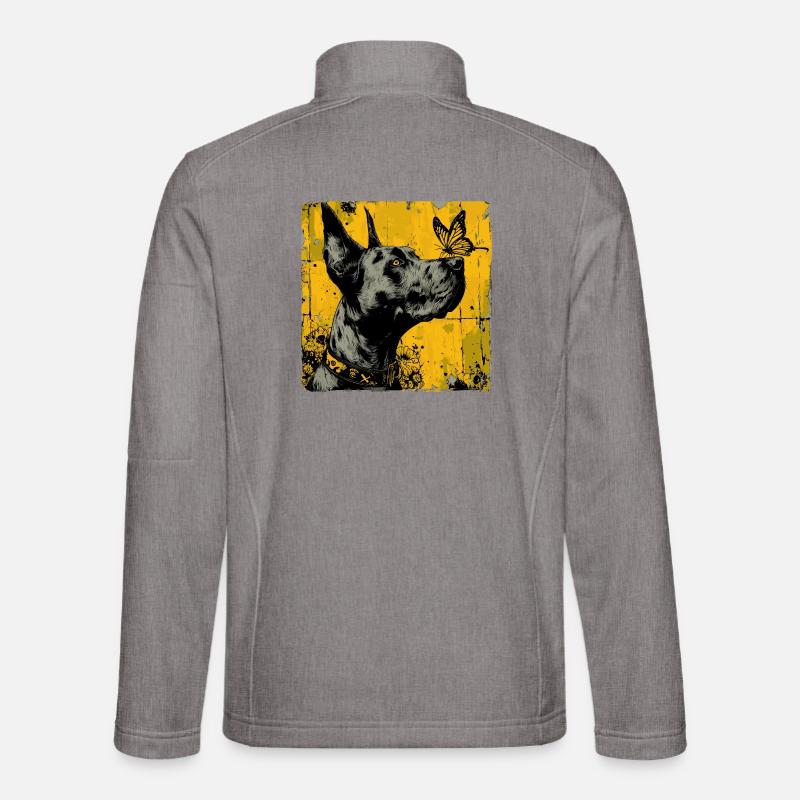 Funny Great Dane and Butterfly - Unisex Softshell Jacket - heather grey