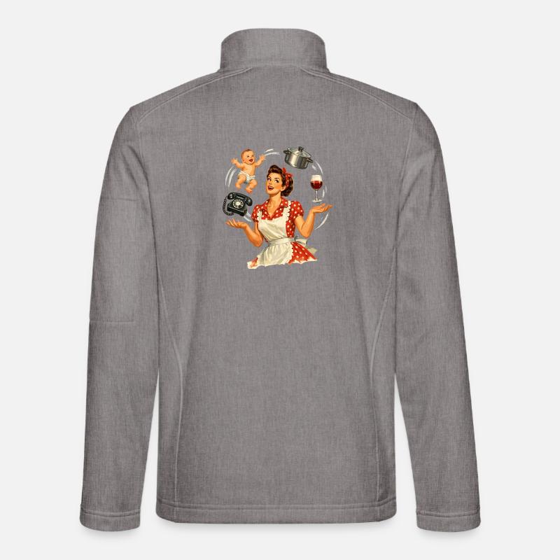 Retro Pin-Up Mom – Multitasking Illustration - Unisex Softshell Jacket - heather grey