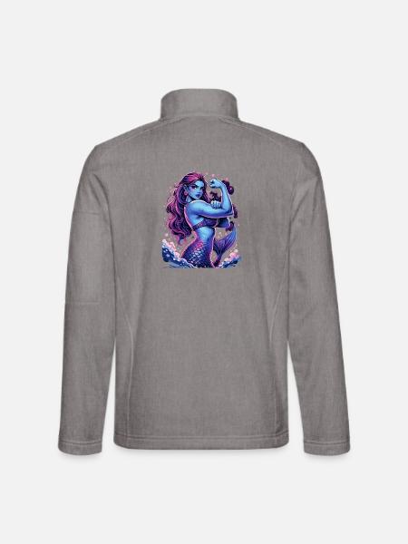 Starke Meerjungfrau zeigt Bizeps in Lila - Unisex Softshelljacke - Grau meliert