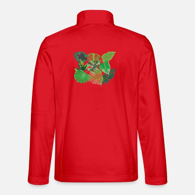 Tropical green jungle style leaves - Unisex Softshell Jacket - red