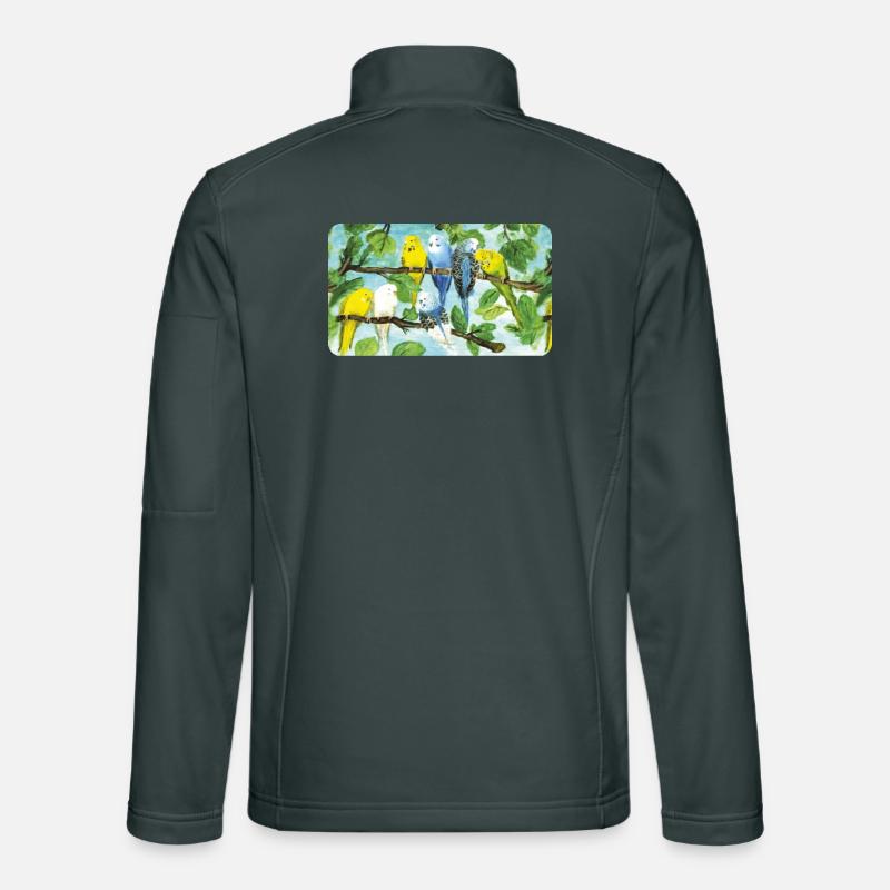 Budgies on a tree - pastel chalk Unisex Softshell Jacket