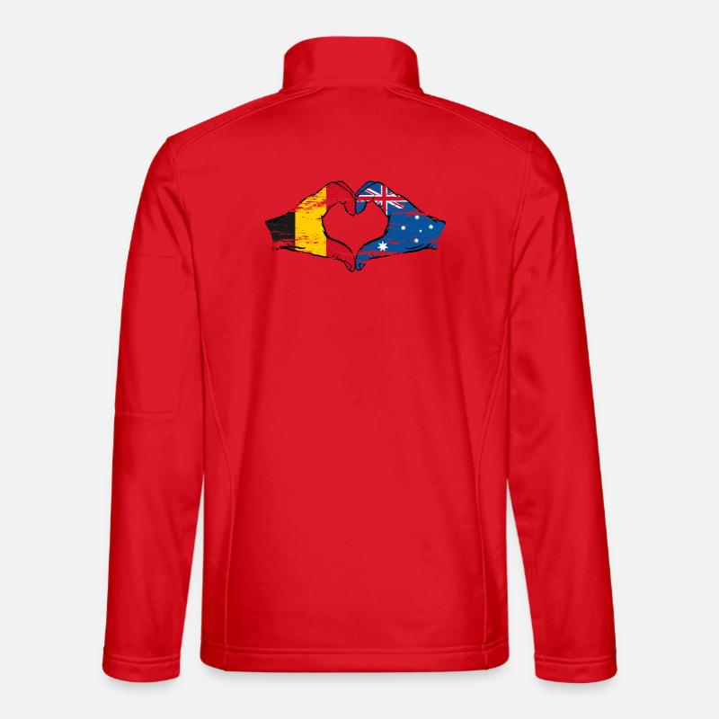 Belgique Australie Drapeau Forme de cœur utilisée Veste en tissu softshell Unisexe