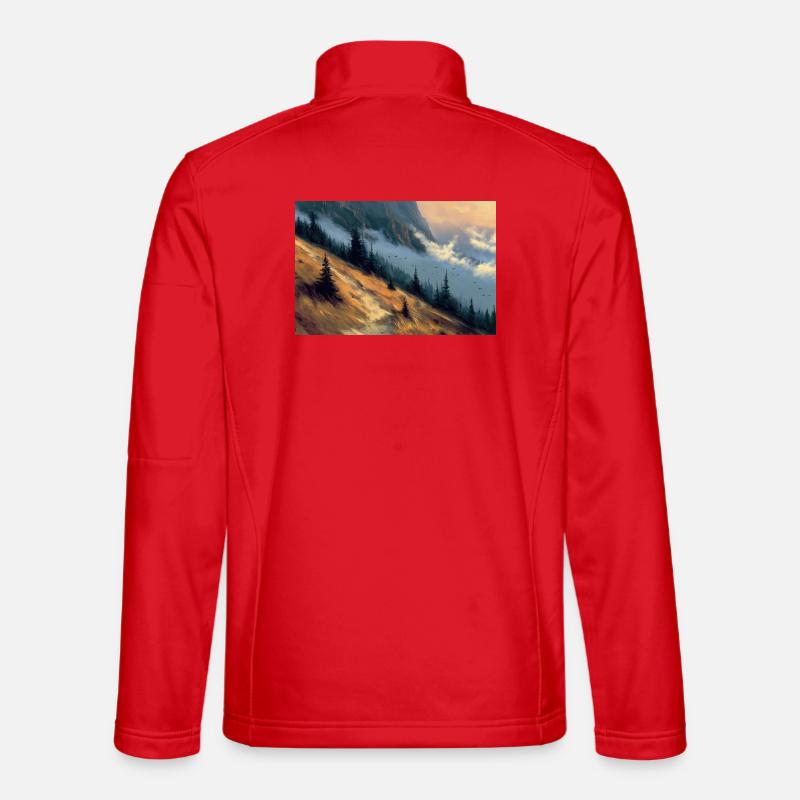 Berglandschaft Illustration Poster - Unisex Softshelljacke - Rot