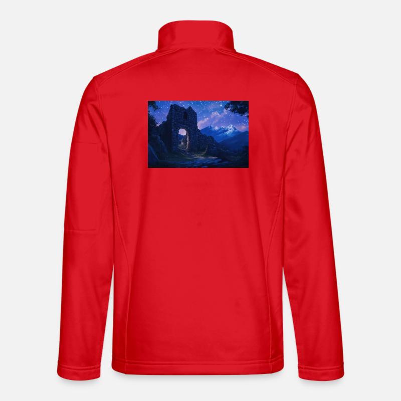 Poster Illustration Medieval Landscape in Ruins - Unisex Softshell Jacket - red