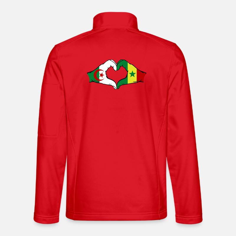 Algeria Senegal Flag Hands Heart Shape - Unisex Softshell Jacket - red