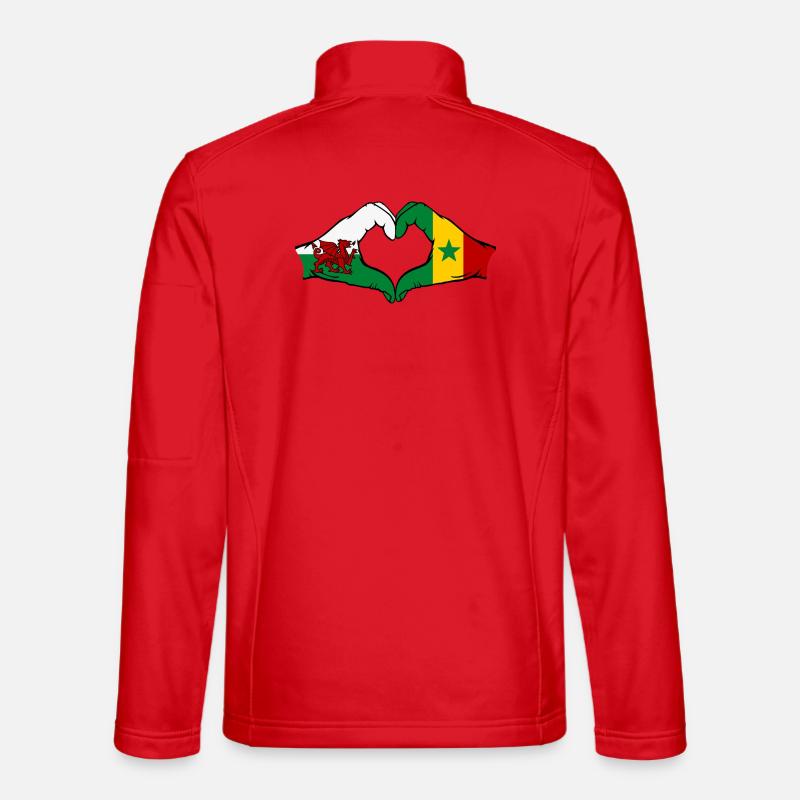 Wales Senegal Flag Hands Heart Shape - Unisex Softshell Jacket - red