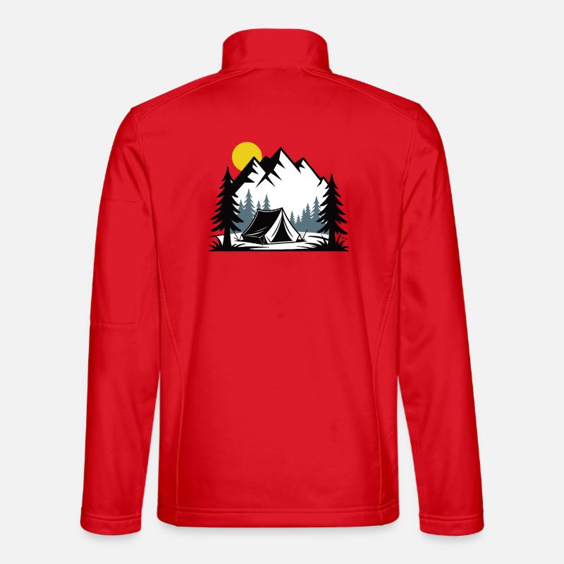 Alpine Lagerfeuer Zelt Illustration - Unisex Softshelljacke - Rot