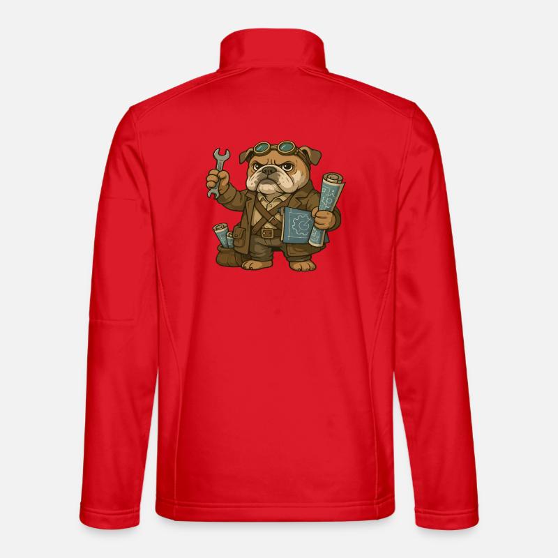 Engineer Bulldog with Wrench and Blueprints - Unisex Softshell Jacket - red
